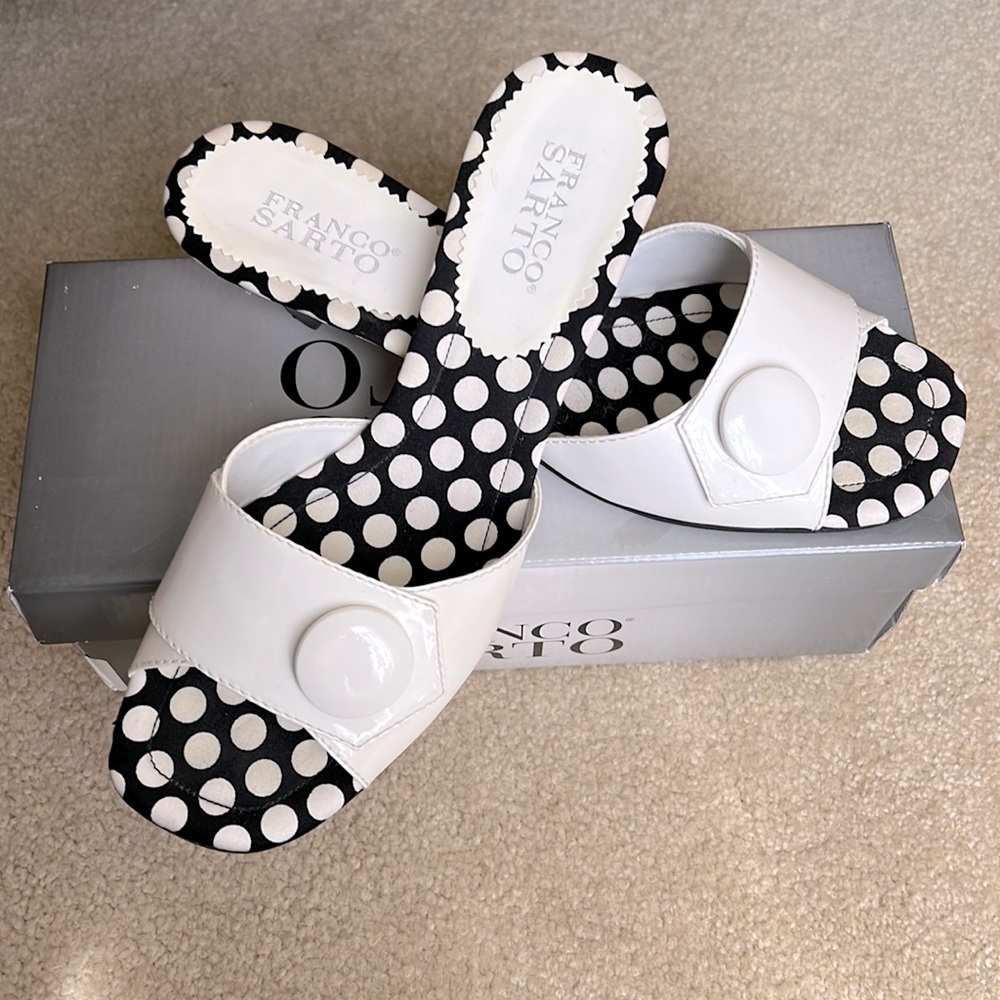 Franco Sarto Nicole White Patent Kitten Heels